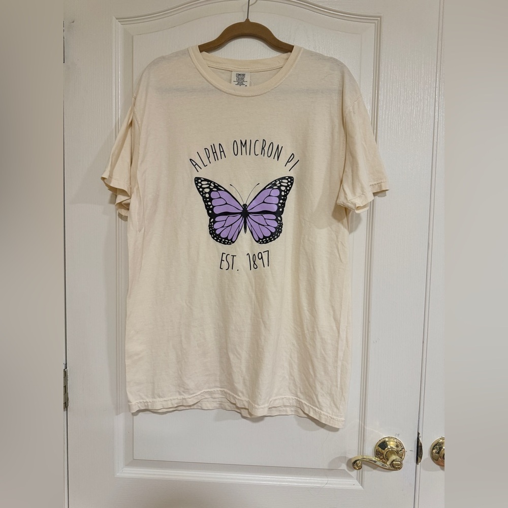 Cream and purple Alpha Omicron Pi butterfly t shirt​​​​